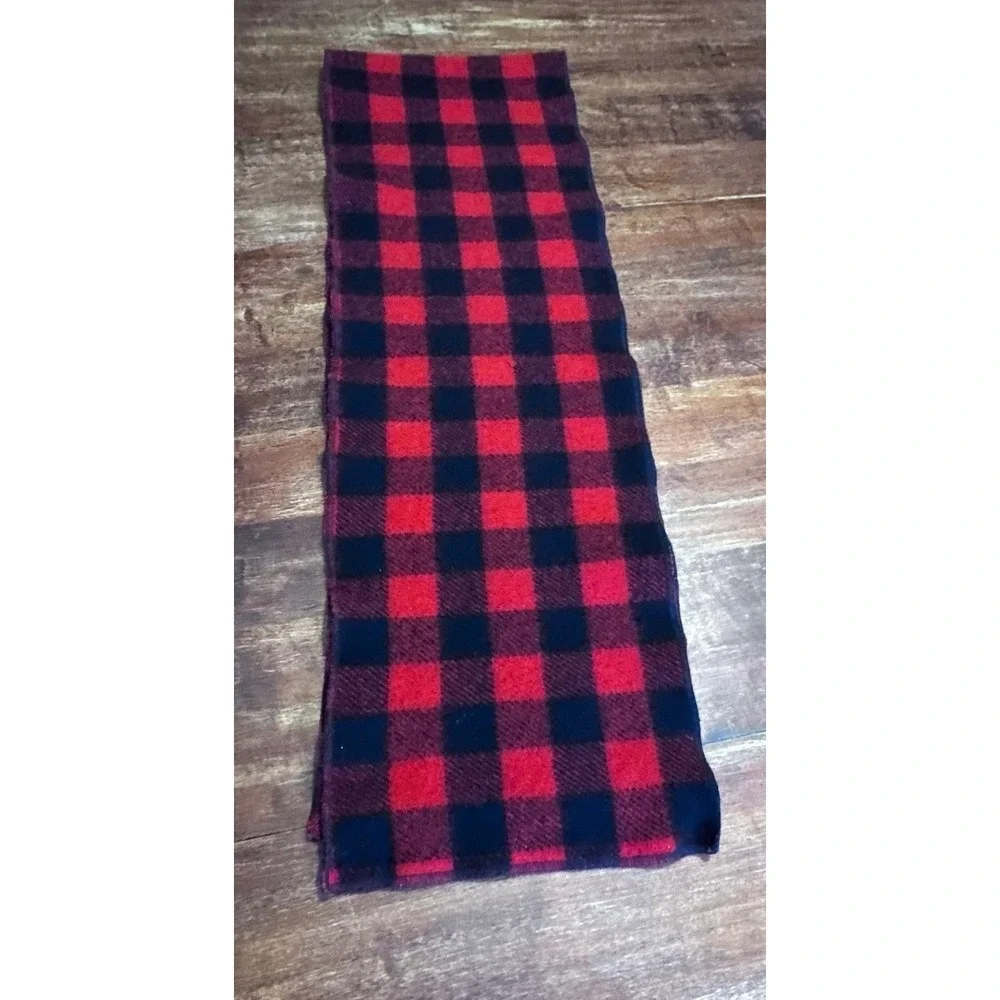Vintage Woolrich Scarf‎ Wool Red Black Buffalo Plaid Squared Edges Wilderness